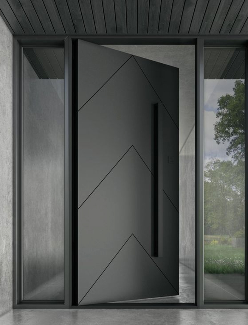Steel Pivot Door With Side Glass view 3